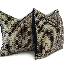 Load image into Gallery viewer, Light Gold with Black Geometric  Woven Pillow Cover
