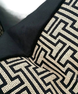 Light Gold with Black Geometric  Woven Pillow Cover