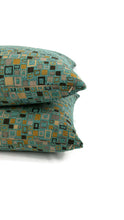 Load image into Gallery viewer, Aqua Blue Chenille with Brown Square Pattern Pillow Cover
