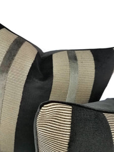 Black Velvet and Bronze Stripe Pillow Cover