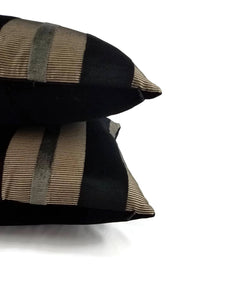 Black Velvet and Bronze Stripe Pillow Cover