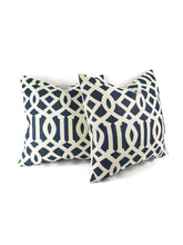 Load image into Gallery viewer, Schumacher Imperial Trellis II in Ivory and Navy Pillow Cover
