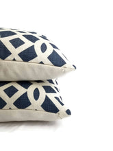 Load image into Gallery viewer, Schumacher Imperial Trellis II in Ivory and Navy Pillow Cover
