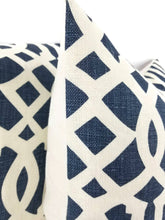 Load image into Gallery viewer, Schumacher Imperial Trellis II in Ivory and Navy Pillow Cover
