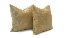 Load image into Gallery viewer, Lime Green and Tan Woven Geometric Fretwork Pillow Cover
