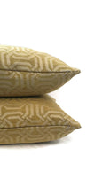 Load image into Gallery viewer, Lime Green and Tan Woven Geometric Fretwork Pillow Cover
