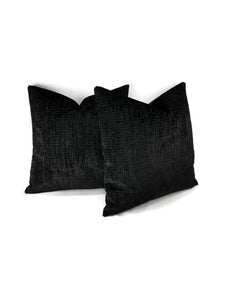 Silky Black Velvet Small Squares Pattern Infused Pillow Cover