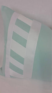 14.5" x 22" Aqua Cotton with White Ribbon Embellished Lumbar Pillow Cover