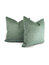 Load image into Gallery viewer, Blue and Aqua Geometric Hexagon Pattern Cut Velvet Pillow Cover
