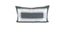 Load image into Gallery viewer, 11&quot; x 19.5&quot; Dark Blue Gray Linen with Lace Trim Lumbar Pillow
