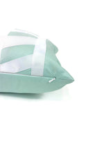 Load image into Gallery viewer, 14.5&quot; x 22&quot; Aqua Cotton with White Ribbon Embellished Lumbar Pillow Cover
