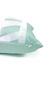 14.5" x 22" Aqua Cotton with White Ribbon Embellished Lumbar Pillow Cover