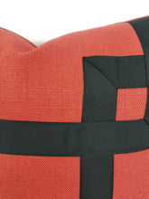 Load image into Gallery viewer, Dark Rust Red Linen with Black Ribbon Embellishment Pillow Cover
