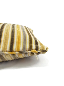 14"x 20" Gold, Yellow, Tan, Gray, Cream, and Brown Cut Velvet Striped Lumbar Pillow Cover with Self-Welt