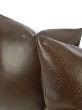 Load image into Gallery viewer, Chocolate Brown Faux Leather Vinyl Pillow Cover - 20&quot; x 20&quot;
