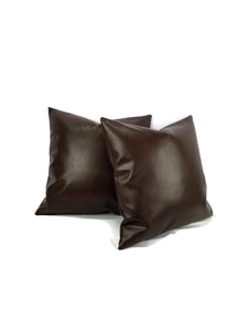 Chocolate Brown Faux Leather Vinyl Pillow Cover - 20" x 20"