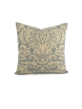 Load image into Gallery viewer, Dark Tan and Smokey Blue Damask Linen Print Pillow Cover - 20&quot; x 20&quot;
