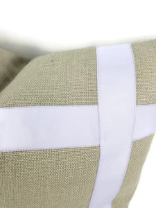 Gray Linen with Lavender Ribbon Embellished Pillow Cover - 18.5" x 18.5" Accent Cushion Cover