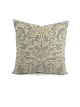 Load image into Gallery viewer, Dark Tan and Smokey Blue Damask Linen Print Pillow Cover - 20&quot; x 20&quot;
