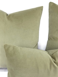 11.5" x 20" F. Schumacher Gainsborough Velvet in Sage Lumbar Pillow Cover - Solid Sage Green Velvet Rectangle Cushion Cover