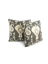 Load image into Gallery viewer, Dark Gray and Cream Ikat Print Cotton Pillow Cover - 20&quot; x 20&quot;
