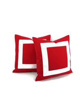 Load image into Gallery viewer, Deep Red Duck Cotton with White Ribbon Square Pillow Cover
