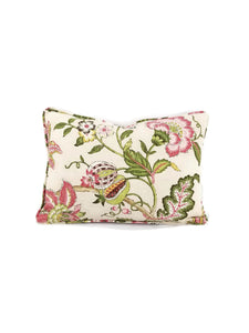 12" x 17.5" Pink Flower on Cream Linen Lumbar Pillow Cover