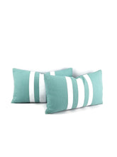 Load image into Gallery viewer, 12&quot; x 20&quot; Aqua Blue with White Ribbon Embellished Lumbar Pillow Cover
