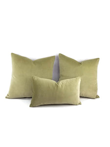 11.5" x 20" F. Schumacher Gainsborough Velvet in Sage Lumbar Pillow Cover - Solid Sage Green Velvet Rectangle Cushion Cover