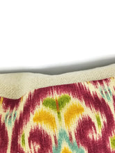 Load image into Gallery viewer, 12&quot; x 23&quot; Burgundy, Tan, Yellow, Green, and Blue Ikat Lumbar Pillow Cover
