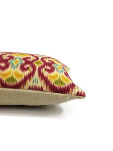 12" x 23" Burgundy, Tan, Yellow, Green, and Blue Ikat Lumbar Pillow Cover