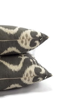 Load image into Gallery viewer, Dark Gray and Cream Ikat Print Cotton Pillow Cover - 20&quot; x 20&quot;
