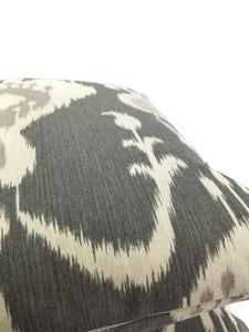 Dark Gray and Cream Ikat Print Cotton Pillow Cover - 20" x 20"