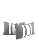 Load image into Gallery viewer, 12&quot; x 20&quot; Dark Gray Linen with White Ribbon Lumbar Pillow Cover
