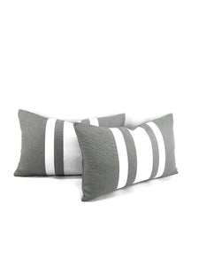 12" x 20" Dark Gray Linen with White Ribbon Lumbar Pillow Cover