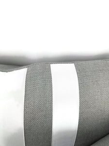 12" x 20" Dark Gray Linen with White Ribbon Lumbar Pillow Cover