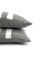 Load image into Gallery viewer, 12&quot; x 20&quot; Dark Gray Linen with White Ribbon Lumbar Pillow Cover
