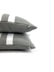 12" x 20" Dark Gray Linen with White Ribbon Lumbar Pillow Cover