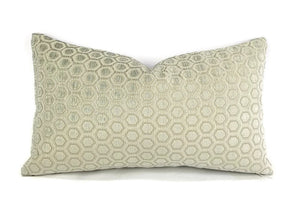 11.5" x 20" Light Sage Chenille in a Hex Honeycomb Pattern Lumbar Pillow Cover - Light Gray Green Geometric Chenille Accent Cushion Cover