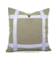 Load image into Gallery viewer, Gray Linen with Lavender Ribbon Embellished Pillow Cover - 18.5&quot; x 18.5&quot; Accent Cushion Cover
