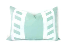 Load image into Gallery viewer, 14.5&quot; x 22&quot; Aqua Cotton with White Ribbon Embellished Lumbar Pillow Cover
