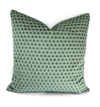 Load image into Gallery viewer, Blue and Aqua Geometric Hexagon Pattern Cut Velvet Pillow Cover
