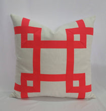 Load image into Gallery viewer, Light Cream Cotton with Neon Pink Ribbon Embellished Pillow Cover
