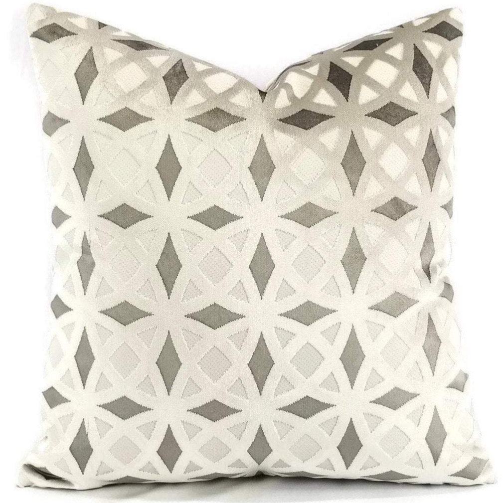 Grey Jacquard Velvet Circle Pattern Feather Fill Pillow 20X20