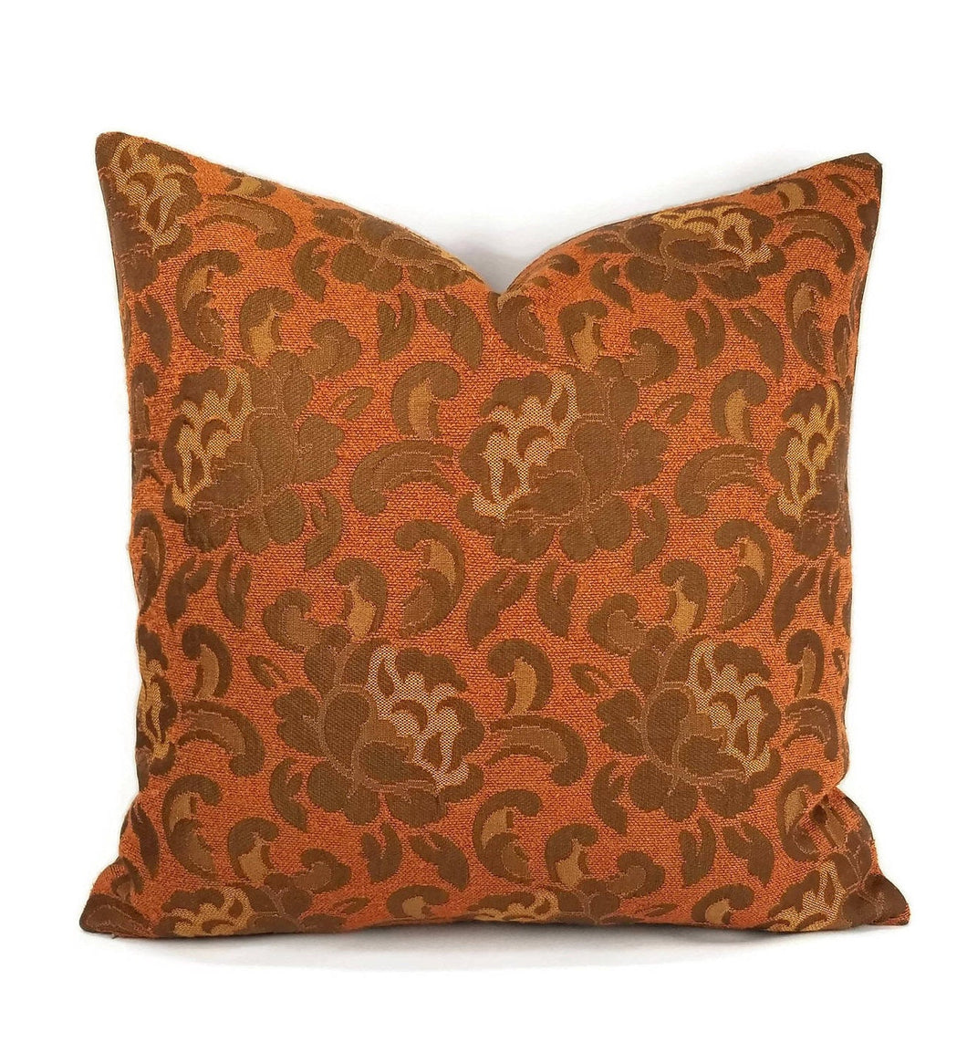 Rust with Brown Floral Pattern Vintage Pillow Cover