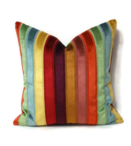 Kravet Couture Rainbow Stripe Velvet Pillow Cover