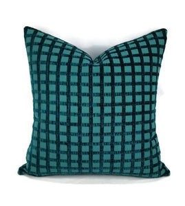 Blue/Teal Chenille Square Pattern Pillow Cover