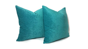 Solid Turquoise Thin Chenille Pillow Cover