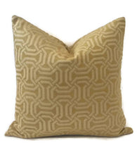 Load image into Gallery viewer, Lime Green and Tan Woven Geometric Fretwork Pillow Cover
