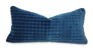 12" x 20" Blue Velvet Squares Lumbar Pillow Cover